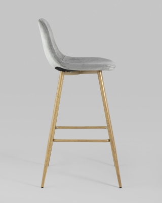 Стул барный Валенсия велюр серый ножки цвет дерево. Фото