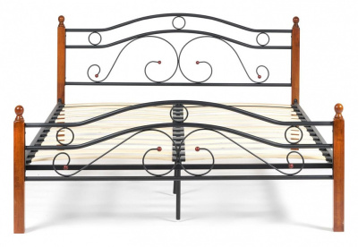 Кровать AT-803 Wood slat base дерево гевея/металл, 160*200 см (Queen bed), красный дуб/черный. Фото