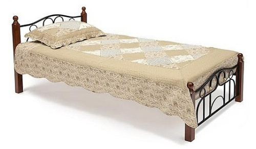 Кровать AT-808 дерево гевея/металл, 90*200 см (Single bed), красный дуб/черный. Фото №1