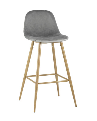 Стул барный Валенсия велюр серый ножки цвет дерево. Фото