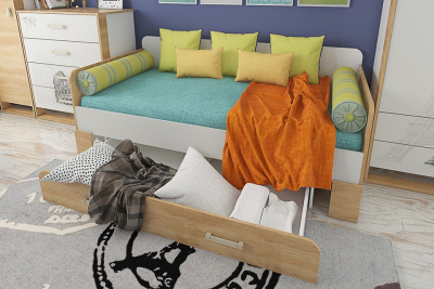 Сити СТЛ.336.07 Кровать Бело-серый/Дуб небраска фото Сити СТЛ.336.07 Кровать Бело-серый/Дуб небраска. Фото №2