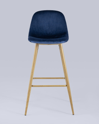 Стул барный Валенсия велюр синий ножки цвет дерево. Фото №5