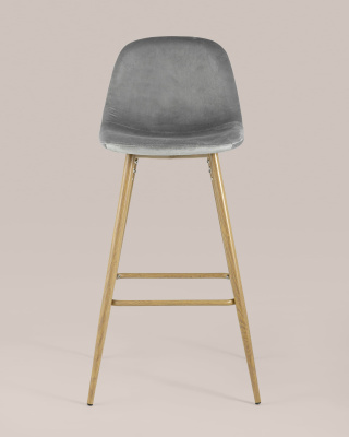 Стул барный Валенсия велюр серый ножки цвет дерево. Фото